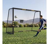 VEVOR Porta da Calcio 3 x 2 m Gabbia in Ferro con Rete in PE Nera Cancello da Calcio, Schiuma Protettiva Ammortizzante, Stadio, Giardino, Cortile, Campo, Attrezzatura per Esercizio di Tiro