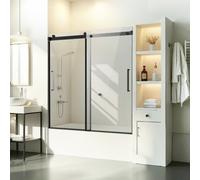 VEVOR Porta Doccia Scorrevole per Vasca da Bagno Senza Telaio, Porta Doccia a 2 Ante con Porta in Vetro Temperato, Maniglia in Acciaio Inossidabile, per Vasca da Bagno Nero 1524 x 1524 mm