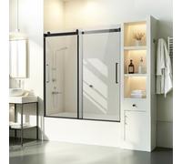 VEVOR Porta Doccia Scorrevole per Vasca da Bagno Senza Telaio, Porta Doccia a 2 Ante, Facile da Pulire e Mantenere, Maniglia in Acciaio Inossidabile, per Vasca da Bagno Nero 1524 x 1524 mm