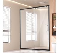 VEVOR Porta Doccia Semi-Senza Telaio 1459-1499 x 1778 mm Porta Scorrevole in Vetro, 1 Fissa + 1 Mobile, Realizzata in Vetro Temperato Trasparente Spesso 6 mm, con Ferramenta in Acciaio Inox, Nero