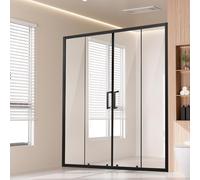 VEVOR Porta Doccia Semi-Senza Telaio 1469-1499 x 1778 mm Porta Scorrevole in Vetro Temperato Trasparente da 6 mm di Spessore, Impermeabile, Infrangibile, con Ferramenta in Acciaio inox, Nero Opaco