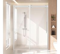 VEVOR Porta Doccia Senza Telaio 1474-1499 x 1905 mm Porta Scorrevole in Vetro, 1 Fissa + 1 Mobile, in Vetro Temperato Trasparente da 8 mm di Spessore, con Ferramenta in Acciaio Inox Cromato