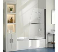 VEVOR Porta Doccia Senza Telaio per Vasca da Bagno, Larghezza 864 mm Altezza1397 mm, Mezza Porta in Vetro Temperato Girevole a 180° per Doccia con Schermo Maniglia in Acciaio Inox Nero