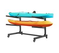 VEVOR Porta Kayak Autoportante Supporto da Pavimento con Ruote per Kayak 2 Ripiani, Supporto Regolabile per Deposito Canoa Barche Tavola da Surf SUP, Garage, Spiaggia, Capacità max. 80 kg