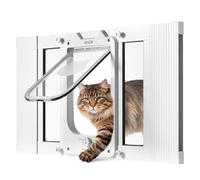 VEVOR Porta per Gatti da Finestra, Regolabile per Adattarsi a Finestre di Larghezza Compresa tra 585 mm e 710 mm, 4 Modalità di Chiusura di Sicurezza, Telaio in Alluminio e Vetro ad Alta Trasparenza