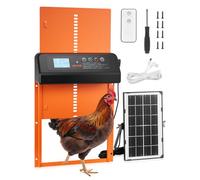 VEVOR Porta per Pollaio Alimentata a Energia Solare e a Batteria con Display LCD, Telecomando, Sensore di Luce e Timer, Sicurezza Anti-pizzicamento, per Pollaio in Lega di Alluminio, Arancione