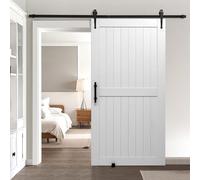 VEVOR Porta Scorrevole 1067 x 2134 mm Pannello in MDF, Kit per Porta Scorrevole con Ferramenta Guida Telaio a H, Porta da Casa Divisorio Spazio per Soggiorno Bagno Camera da Letto, Bianco