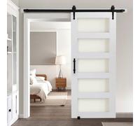 VEVOR Porta Scorrevole 914 x 2134 mm Pannello in MDF e Vetro Satinato, Kit per Porta Scorrevole con Ferramenta Guida Telaio a H per Casa Divisorio Spazio Soggiorno Bagno Camera da Letto, Bianco