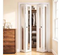 VEVOR Porta Scorrevole a Libro per Armadio a 4 Pannelli 1219 mm x 2032 mm | a Tutta Altezza con Specchio, Kit di Ferramenta in Metallo e Telaio in Composito, Moderno e Elegante, per Camere da Letto