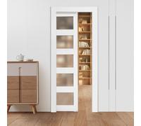 VEVOR Porta Scorrevole a Scomparsa, 765 x 2035 mm, Porta Scorrevole Singola in Vetro Satinato a 5 Livelli con Kit Ferramenta, con Superficie Impermeabile per Camera da Letto, Cucina