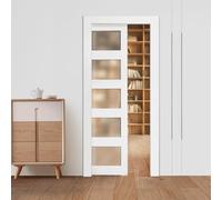 VEVOR Porta Scorrevole a Scomparsa, 915 x 2035 mm, Porta Scorrevole Singola in Vetro Satinato a 5 Livelli con Kit Ferramenta, con Superficie Impermeabile per Camera da Letto, Cucina