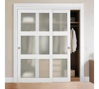 VEVOR Porta Scorrevole per Armadio, 1829 mm x 2032 mm, in Vetro Smerigliato a 5 Livelli con Kit Ferramenta, Lastra in Legno Massello e MDF con Superficie Impermeabile per Armadi Camere da Letto