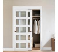 VEVOR Porta Scorrevole per Armadio, 1219 mm x 2032 mm, in Vetro Smerigliato a 5 Livelli con Kit Ferramenta, Lastra in Legno Massello e MDF con Superficie Impermeabile per Armadi Camere da Letto