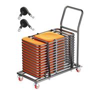 VEVOR Porta Sedie Pieghevole, Capacità 136 kg Carrello Porta Sedie a L per Posizionamento Orizzontale per 25 Sedie, Carrello Porta Sedie in Metallo Resistente con Ruote in Gomma e Supporti, Nero Opaco