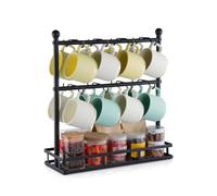 VEVOR Portabicchieri da Caffè da Bancone, Portatazze da Caffè con 16 Ganci e Base Portaoggetti, Portabicchieri in Acciaio al Carbonio a 2 Livelli, per Riporre ed Esporre Bar di Casa, Nero Opaco