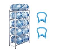 VEVOR Portabottiglie a 5 Livelli, Portabottiglie in Ferro da 18,9 L, Portabottiglie a Doppio Livello per 10 Bottiglie, Portabrocche per Acqua Resistente per Cucina, Ufficio, Soggiorno, Argento