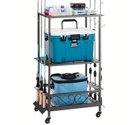 VEVOR Portacanne da Pesca per 10 Aste, Portacanne con Ruote in Lega di Acciaio per Organizzare e Riporre, Supporto da Pavimento Salvaspazio per Attrezzatura da Pesca, Mobilità a 360°