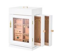 VEVOR Portagioie, Organizzatore per Gioielli Rotante a 360° con Porta Magnetica, Finestra, 4 Ganci per Collane Incorporati, Maniglie in Metallo, Imbottitura Fondo, Fodera in Flanella, Bianco