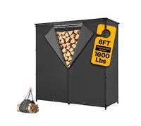 VEVOR Portalegna da Ardere con Copertura Impermeabile 1855 mm per Esterni, per Camino Patio e Terrazzo, Portata 730 kg, Cavo da 3/8", Robusto Organizer in Metallo per Cataste di Legna, Colore Nero