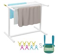 VEVOR Portasciugamani da Piscina, 5 Barre, Bianco, Organizzatore di Stoccaggio a Bordo Piscina a Forma di T in PVC per Esterni Autoportante, Include 8 Clip per Asciugamani, Borsa in Rete, Gancio
