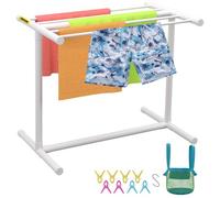 VEVOR Portasciugamani da Piscina, 5 Barre, Bianco, Organizzatore di Stoccaggio a Bordo Piscina a Forma di T in PVC per Esterni Autoportante, Include 8 Clip per Asciugamani, Borsa in Rete, Gancio