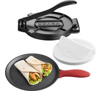 VEVOR Pressa per Tortilla Manuale da 200 mm Piastra per Pressa Piadine con Manico e 100 Fogli di Carta da Forno, Macchina per Pressa Pizza in Ghisa Grigia, Durevole e Antiruggine, Facile da Usare