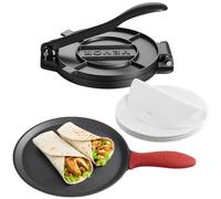 VEVOR Pressa per Tortilla Manuale da 250 mm Piastra per Pressa Piadine con Manico e 100 Fogli di Carta da Forno, Macchina per Pressa Pizza in Ghisa Grigia, Durevole e Antiruggine, Facile da Usare