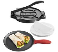 VEVOR Pressa per Tortilla Manuale da 250 mm Piastra per Pressa Piadine con Manico e 100 Fogli di Carta da Forno, Macchina per Pressa Pizza in Ghisa Grigia, Durevole e Antiruggine, Facile da Usare