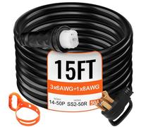 VEVOR Prolunga per generatore da 3,8 m, 50 A, 4 fili, calibro 8, 125 V, 250 V, certificato UL N14-50P e SS2-50R (15 m)