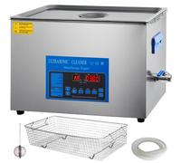 VEVOR Pulitore ad ultrasuoni 22 L, Vassoio ad ultrasuoni a doppia frequenza, Dispositivo di pulizia ad ultrasuoni in acciaio inossidabile, con riscaldamento e timer, per gioielli, occhiali