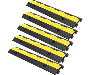 VEVOR Rampa Protezione Cavi Stradali 2 Canali Set da 5 Pezzi Nero Giallo | Passacavi Modulare in Gomma PVC Carico max 4989 kg, Impermeabile, Uso per Parcheggio, Magazzino, Officina, Garage, Hotel