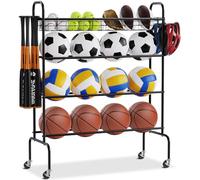 VEVOR Rastrelliera per Basket, Supporto per Allenamento da Basket a 4 Strati, Organizzatore per Attrezzature Sportive con Ruote, Ganci e Cestini, Supporto per Palline da Garage per Pallavolo, Calcio