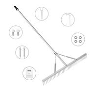 VEVOR Rastrello da Giardino in Alluminio, Rastrello da Paesaggio Denti 915 mm Manico 1905 mm, Rastrello per Erbacce Strumento di Paesaggio del Terreno, Rastrello Manutenzione Prato, Stagno, Piscina