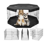 VEVOR Recinto per Cani, Confezione 8 Pannelli 760 mm x 610 mm Box per Cani Pieghevole in Metallo, Recinto per Cani per Interni Esterni con Porta, Imbottitura Fondo, Copertura Superiore, per Cani Gatti
