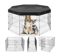 VEVOR Recinto per Cani, Confezione da 8 Pannelli, 760 mm x 610 mm Box per Cani Pieghevole in Metallo, per Interni ed Esterni con Porta, Copertura Superiore in Tessuto Oxford 600D, per Cani Gatti