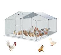 VEVOR Recinto per Galline in Metallo per Esterni 400x300x200 cm, Gabbia per Pollame Telone Impermeabile con Tetto, Recinto per Galline Doppia Porta Rete Metallica per Oche, Anatre, Conigli, Pollame