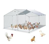 VEVOR Recinto per Galline in Metallo per Esterni 400x300x200 cm, Gabbia per Pollame Telone Impermeabile con Tetto, Recinto per Galline Doppia Porta Rete Metallica per Oche, Anatre, Conigli, Pollame