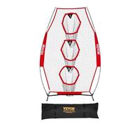 VEVOR Rete da Allenamento Portatile Rete Rimbalzo per Calcio Rugby Baseball 168 x 77 x 245 cm con 3 Tasche per Bersagli, Borsa Portaoggetti Portatile e Cinghie, Allenamento con Bersaglio, Rossa