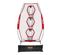 VEVOR Rete da Allenamento Portatile Rete Rimbalzo per Calcio Rugby Baseball 168 x 77 x 245 cm con 3 Tasche per Bersagli, Borsa Portaoggetti Portatile e Cinghie, Allenamento con Bersaglio, Rossa