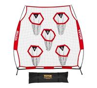 VEVOR Rete da Allenamento Portatile Rete Rimbalzo per Calcio Rugby Baseball 208 x 91 x 189 cm con 5 Tasche per Bersagli, Borsa Portaoggetti Portatile e Cinghie, Allenamento con Bersaglio, Rosso