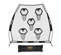 VEVOR Rete da Allenamento Portatile Rete Rimbalzo per Calcio Rugby Baseball 2265 x 1060 x 2100 mm con 5 Tasche per Bersagli, Borsa Portaoggetti Portatile e Cinghie, Allenamento con Bersaglio, Nero