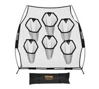 VEVOR Rete da Allenamento Portatile Rete Rimbalzo per Calcio Rugby Baseball 274 x 106 x 243 cm con 6 Tasche per Bersagli, Borsa Portaoggetti Portatile e Cinghie, Allenamento con Bersaglio, Nero