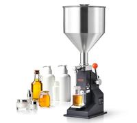 VEVOR Riempitrice Manuale Liquidi Riempitrice Manuale 5-50 ml, Riempitrice Regolabile in Acciaio Inossidabile con Tramoggia per Latte, Acqua, Succo, Olio Essenziale, Shampoo, Miele, Crema Cosmetica
