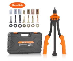 VEVOR Rivettatrice Manuale per Dadi, Pinza per Inserti Filettati 35cm con 7 Mandrini, 70 Dadi in 7 Misure, Pinza Rivettatrice per Rivettatura Semiautomatica con Valigetta per Automobilistico Fai-da-te