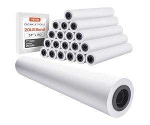 VEVOR Rotoli Carta Plotter, Rotolo per Stampe Compatibile con Plotter da 9,07 kg Ideali per Disegni CAD Piani Tecnici Mappe GIS Progetti Architettonici Carta, 20 Pezzi Lunghezza 45,7 m
