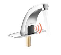 VEVOR Rubinetto per Lavabo Senza Contatto, Colore Argento Cromato, Rubinetto Automatico a Batteria per Bagno Lavandino con Sensore e Piastra di Copertura del Foro G233, Solo per Acqua Fredda