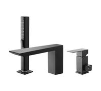 VEVOR Rubinetto per Vasca da Bagno Romano con 3 Fori, Set Rubinetto Miscelatore per Vasca da Bagno con Doccetta 1 Maniglia a Cascata, Doppia Opzione di Flusso d'Acqua, Nero