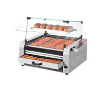 VEVOR Rullo per Hot Dog, 30 Hot Dog 11 Rulli, Cuocitore per Salsicce in Acciaio Inox da 2400 W Scalda Panini, Coperchio, 3 Controlli di Temperatura, Contenitore Laterale, Vassoio Raccogli-Olio