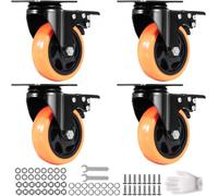 VEVOR Set Ruote Girevoli 4 Pezzi Diametro 101,6mm con Freno di Bloccaggio 159kg