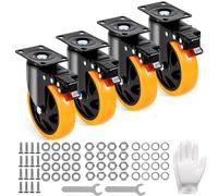 VEVOR Ruote Girevoli Set di 4 Rotelle per Mobili Industriali Ruote Silenziose in PVC Diametro da 127mm con Freno di Bloccaggio A/B Capacità di Carico 204kg per Rotella per Carrelli da Banco da Lavoro